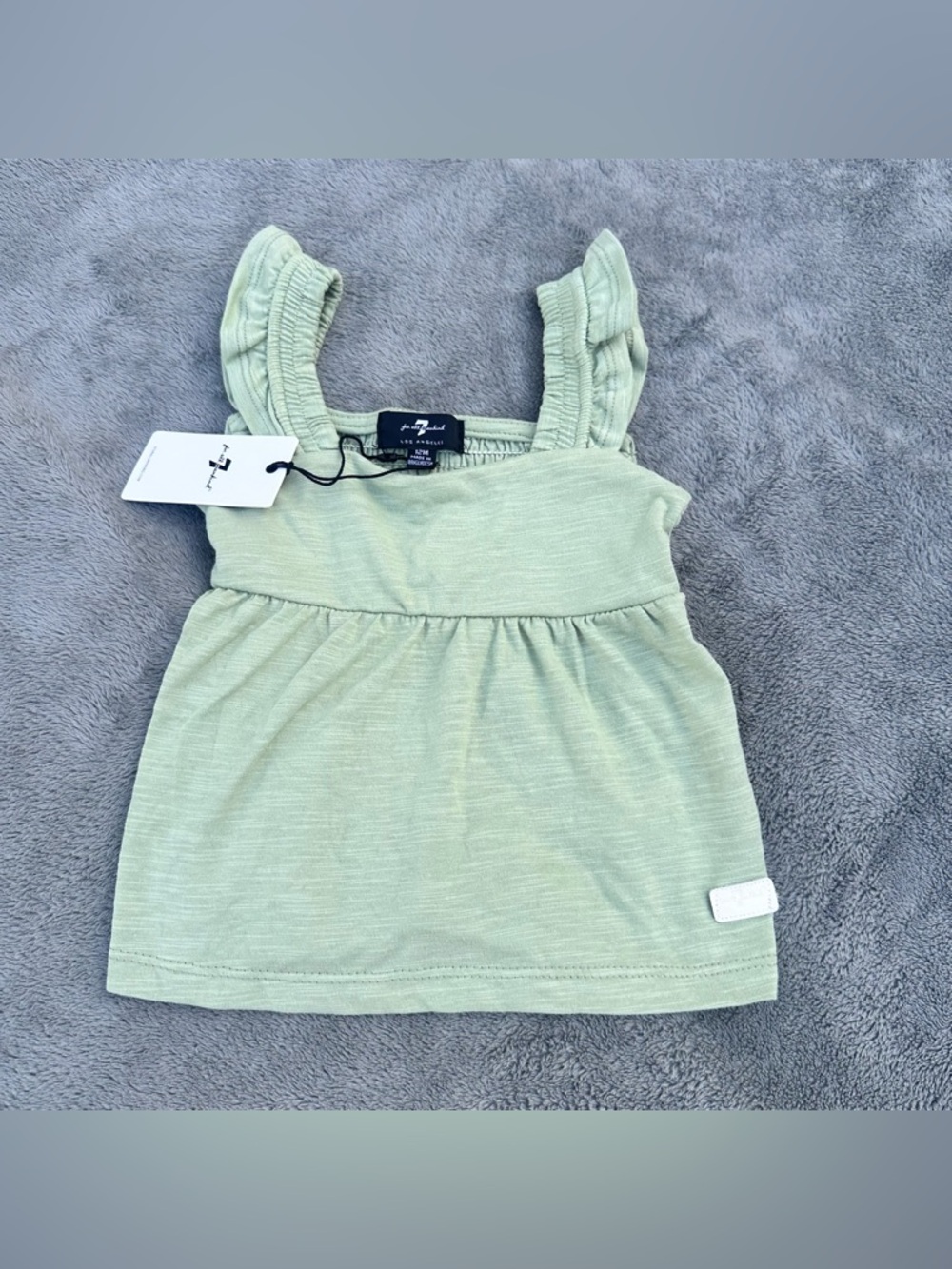 NWT! 7 For All Mankind Baby Girl Sage Green Ruffled Green Tank Top - 12 Months